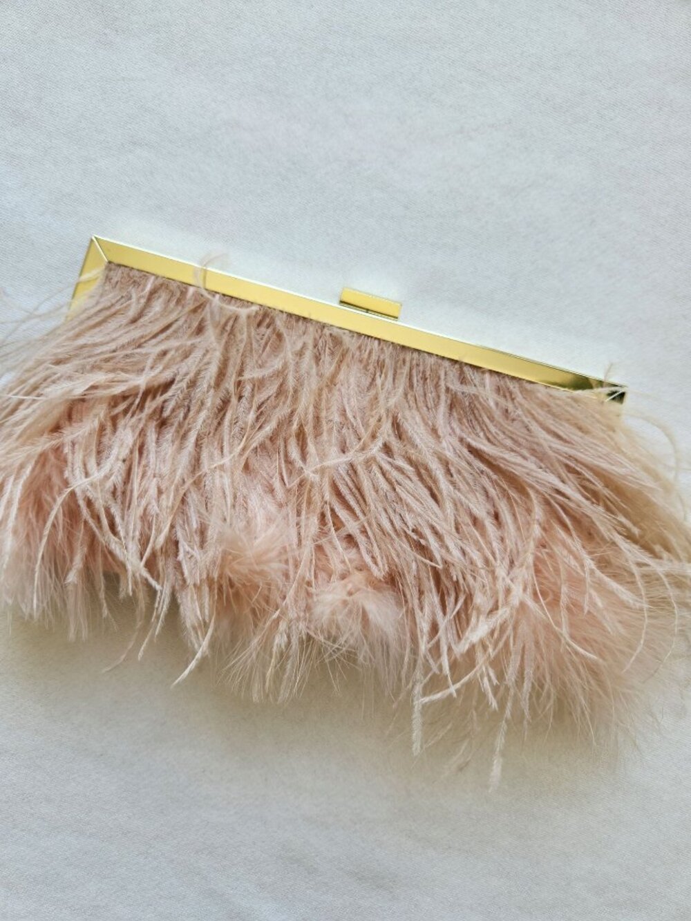Whimsical Charming Charlie RSVP Pink Satin Feather Clutch Coquette Feminine Boho